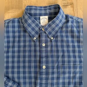 Brooks Brothers 1818 Regent Fit Button Down Men XL Blue Check Plaid Long Sleeve